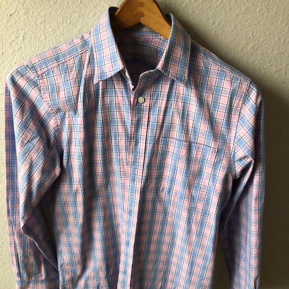 Nordstrom pink paid boys button down shirt - long sleeve- size 14